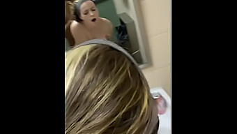 Blonde And Brunette Girls Get Dirty In Public Bathroom