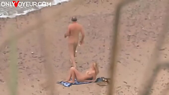 Mature Woman And Young Man Have Public Sex On The Beach